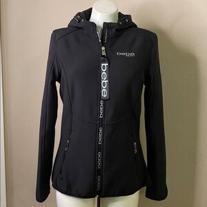 BEBE SPORT Black Zip-Front Hooded neoprene type athletic Jacket 🖤 S